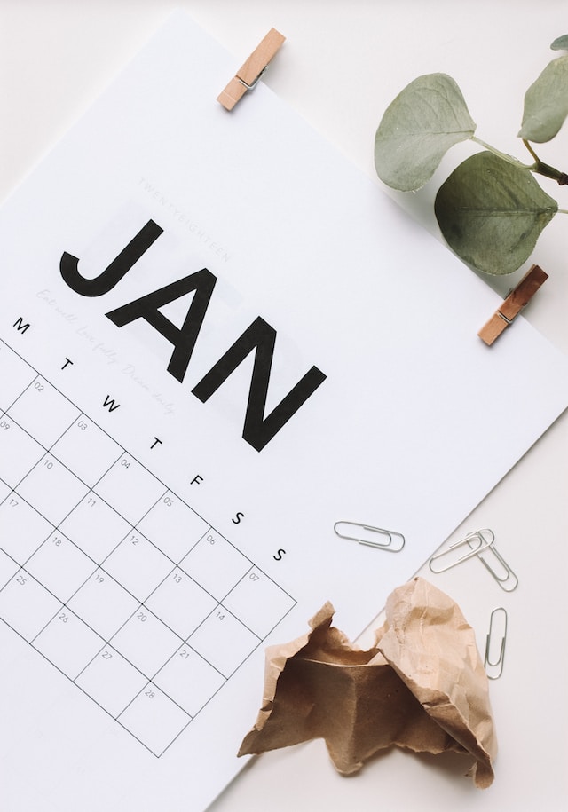 A Calendar showing January used by people who work from home